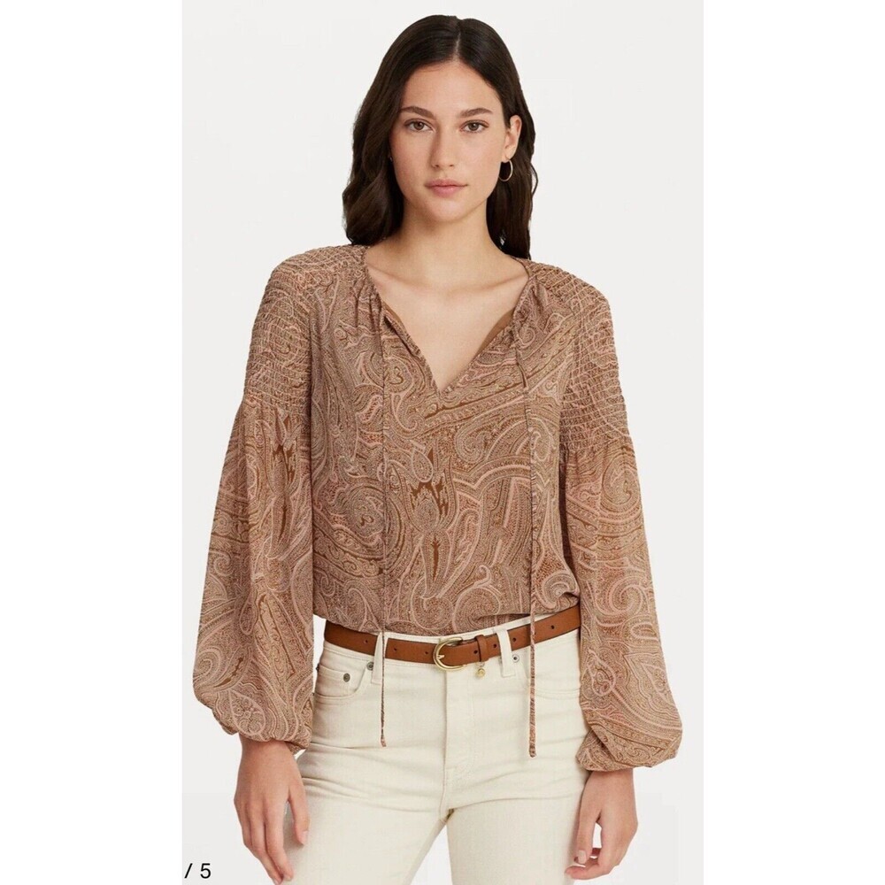 Lauren Ralph Lauren blouse GRAYELLE LONG SLEEVE BLOUSE Paisley print sheer xs